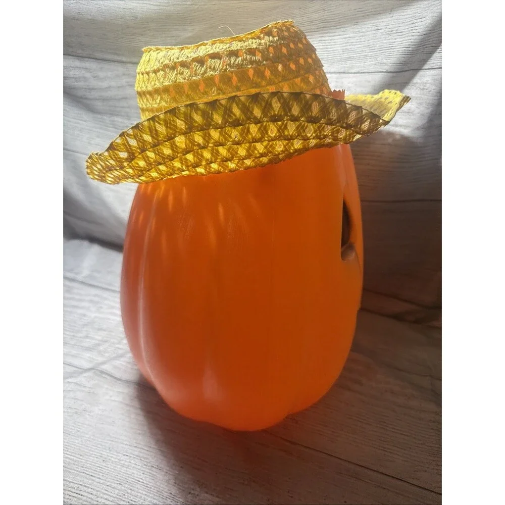 Vtg 13 Inch Empire Blow Mold Halloween Pumkin  With Hat Flowers